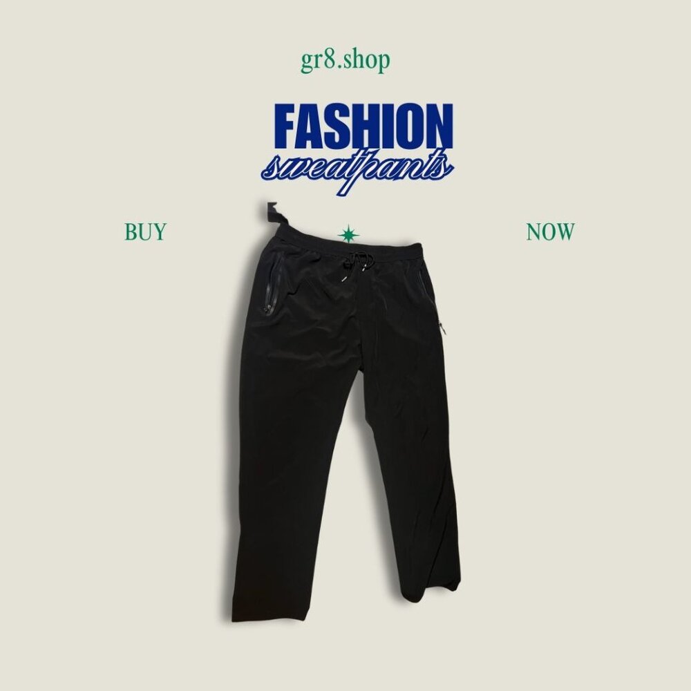 Mens Black Fashion Sweatpants XL With Zippered Pockets & Elastic Waist